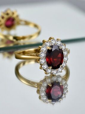 14K G- Sterling Silver RED GARNET GEMSTONE ROUND RING